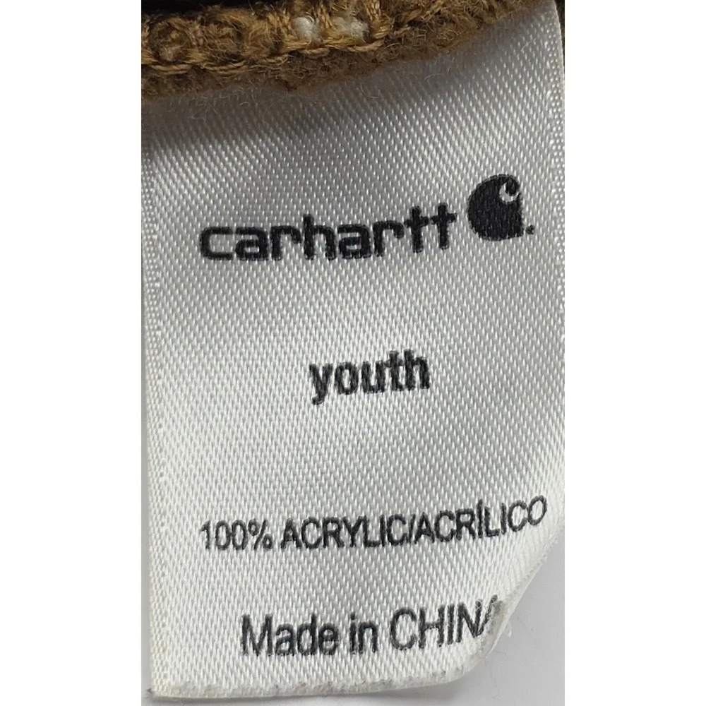 Carhartt Youth Striped Knit Beanie Hat Brown Black White CB8943 Kids Cuffed Logo